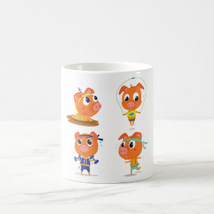 Grisar arbetar ut kaffemugg