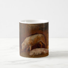 Grisar i en stabil (djurart) kaffemugg