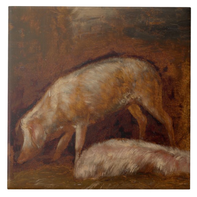 Grisar i en stabil (djurart) kakelplatta (Framsidan)