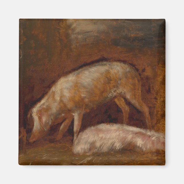 Grisar i en stabil (djurart) magnet (Framsidan)