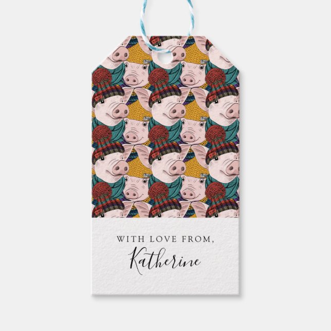 Grisar med Hats Mönster | Lägg till ditt namn Presentetikett (Framsidan)