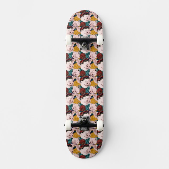 Grisar med hattmönster mini skateboard bräda 18,5 cm (Framsida)