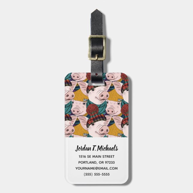 Grisar med hattmönster | tillfogar ditt namn bagagebricka (Vertikal Framsida)
