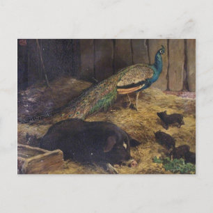 Grisar och Peacock av Charles Burton Barber 1878 Vykort