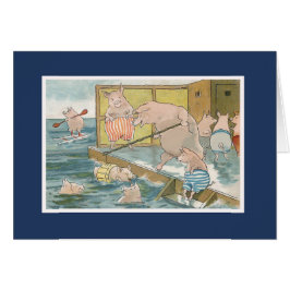 Grisar och Piglets som simmar i havet - Hälsningskort