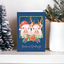 Grisar Santa and Reindeer lite jul Helgkort