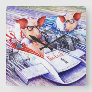 Grisar som kör bilväggen, tar tid på fyrkantig klocka