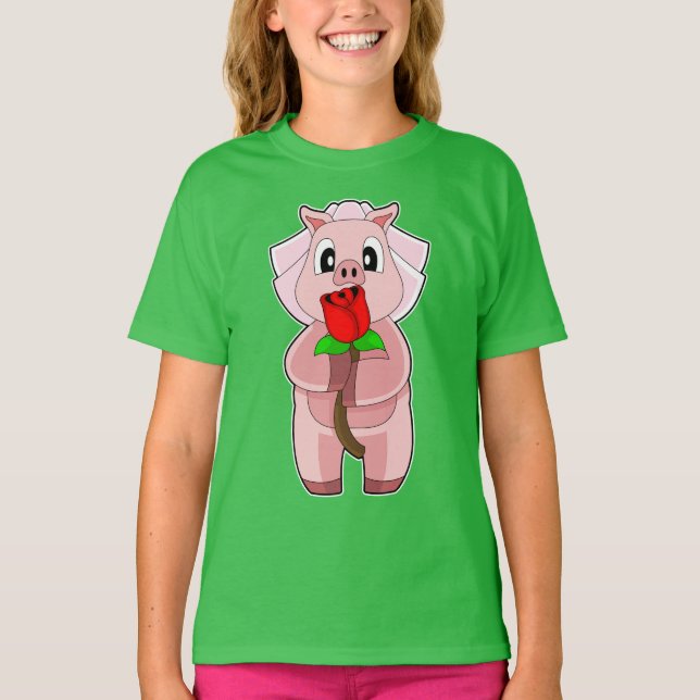 Grisbrud Ros Bröllop T Shirt (Framsida)