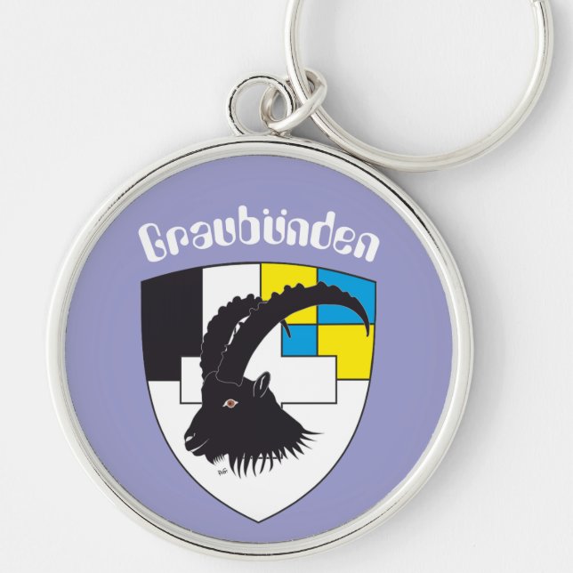Grischun Svizra Schlüsselanhänger Rund Silverfärgad Nyckelring (Framsidan)