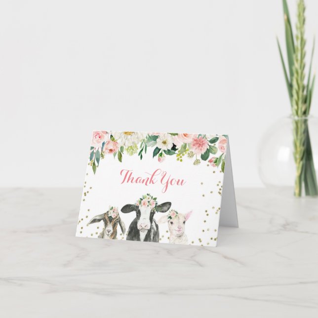 Grisdjur - Blommigt Flickor - stövel - tack för di Kort (Framsida)