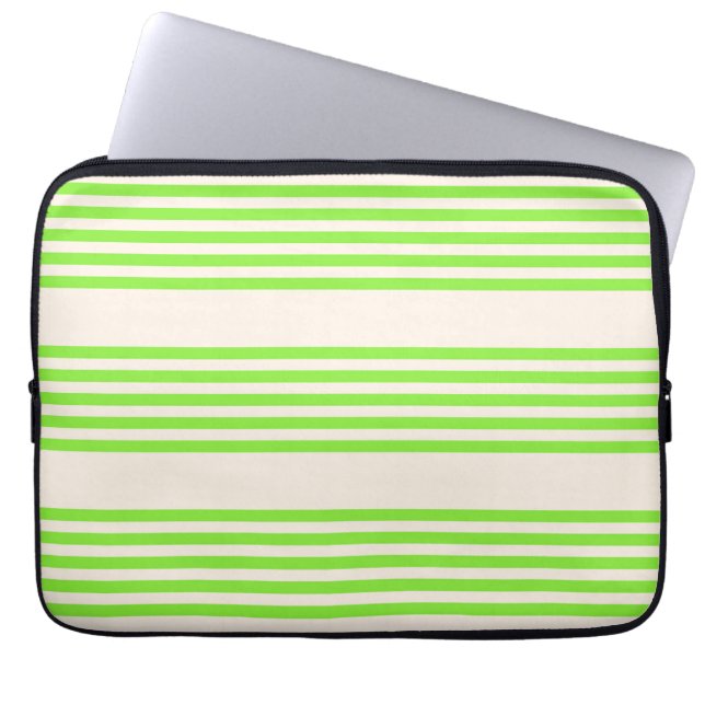 Grisgrönt och beige fem rand mönster laptop fodral (Framsidan)