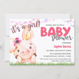 Grismöss - Piggy Baby Pig Girl Shower Inbjudningar