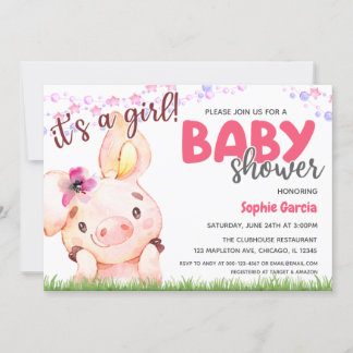 Grismöss - Piggy Baby Pig Girl Shower Inbjudningar