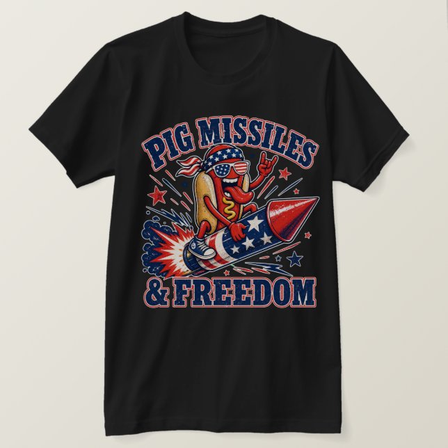 Grisraketer & Frihet Patriotisk Hot Dog T Shirt (Design framsida)