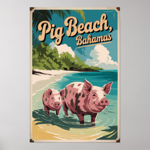 Grisstrand Bahamas Resa Konst Vintage Poster