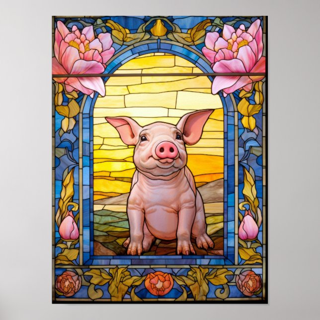 Grisunge i glasmålning stil blomsterfönsterkonst  poster (Framsidan)