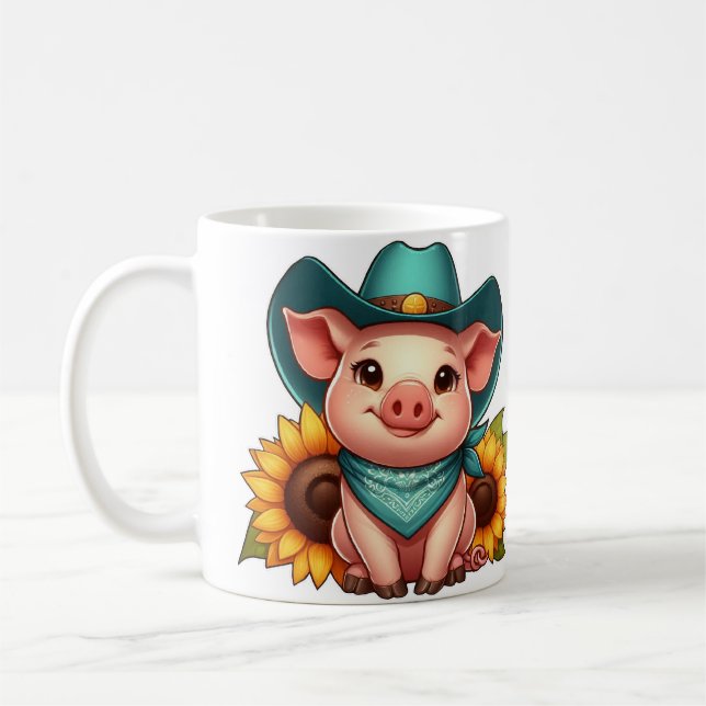 Grisunge som bär cowboyhatt med solrosor kaffemugg (Vänster)