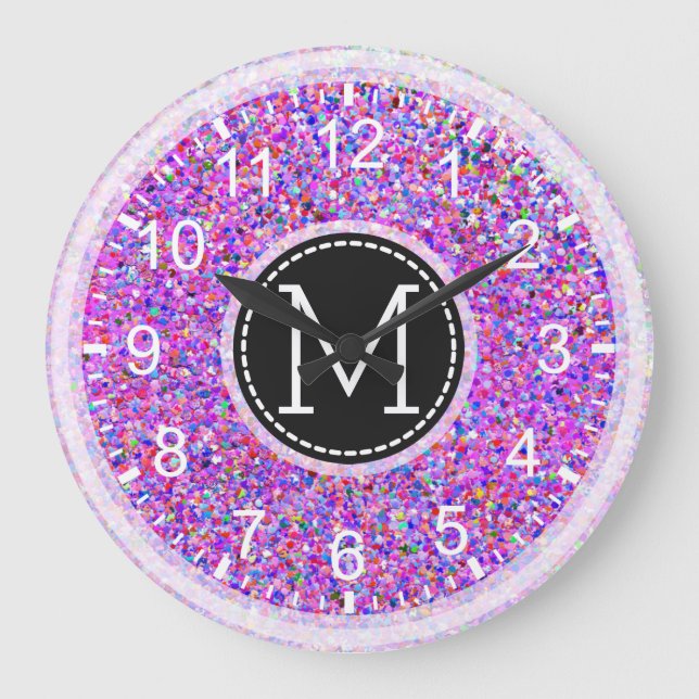 Grit Glitter Multifärgad Painting Monogram Stor Klocka (Framsida)