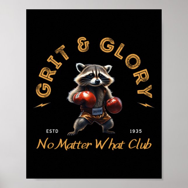Grit Glory Boxing Raccoon - Nej, Klubb Sticker Poster (Framsidan)