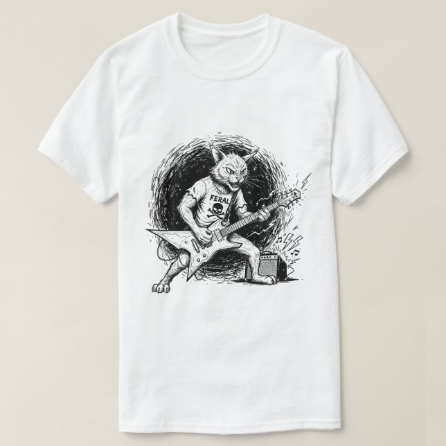 Gritty Ink Cat Gitarr T-Shirt för Män (Design framsida)