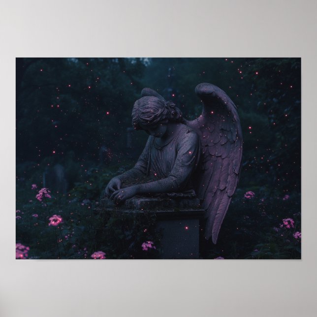 Griving Angel | Bioluminescent Cemetery Ruins Poster (Framsidan)