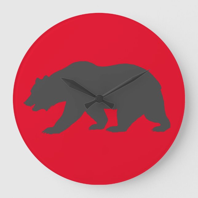 GRIZLY BEAR RED-väggklocka Stor Klocka (Framsida)