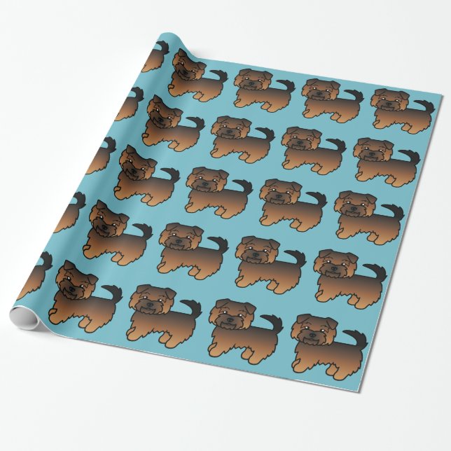 Grizzle Norfolk Terrier Tecknad Hund Mönster Blå Presentpapper (Utrullad)