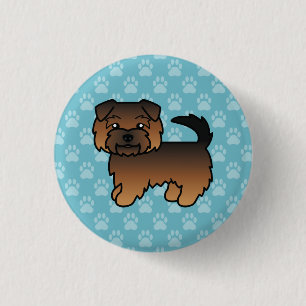 Grizzle Norfolk Terrier Tecknad Hund På Blå Bakgru Knapp
