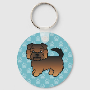 Grizzle Norfolk Terrier Tecknad Hund På Blå Bakgru Nyckelring