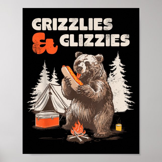 Grizzlies &amp; Glizzies Eating Hotdog Meme Funny  Poster (Framsidan)