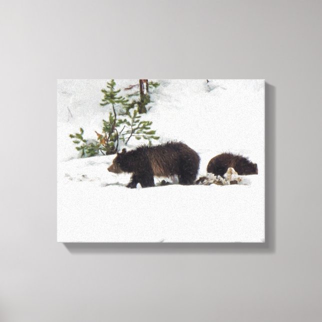 Grizzlies i den Snö-stretched Canvas (Framsida)