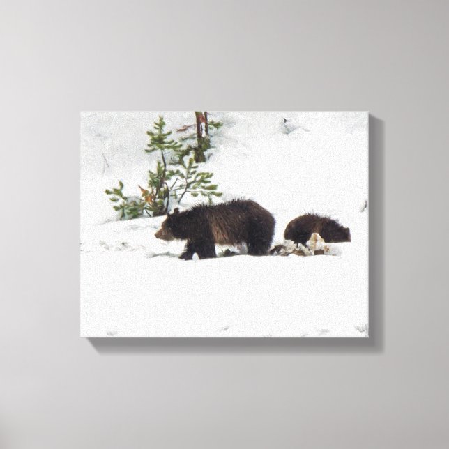 Grizzlies i den Snö-stretched Canvas (Framsida)
