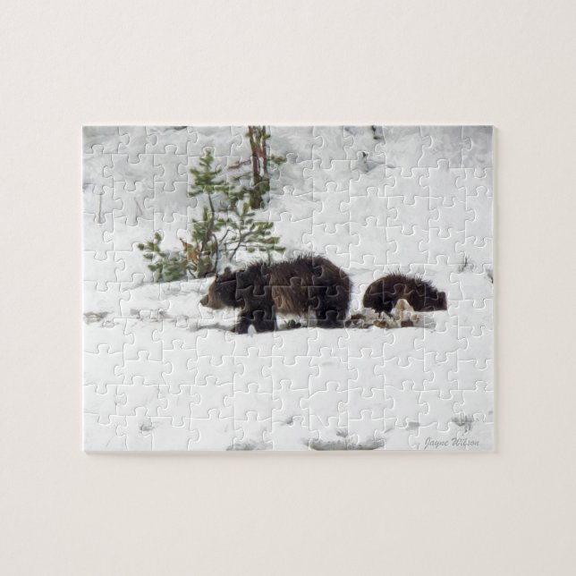 Grizzlies i Snö Pussel (Horisontell)