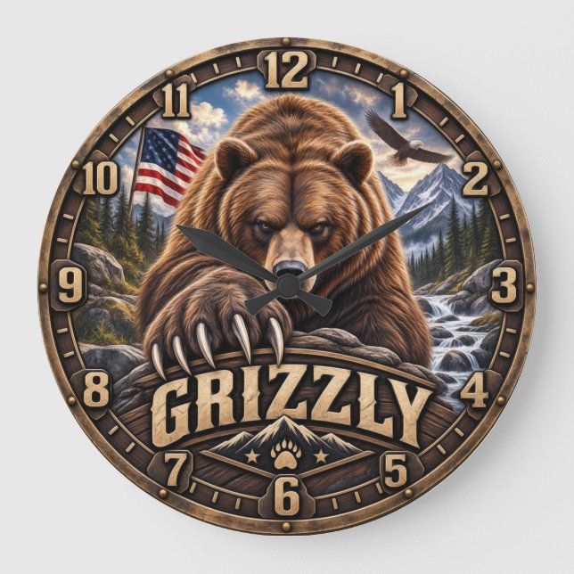 Grizzly – Amerikansk vildmark Stor Klocka (Framsida)