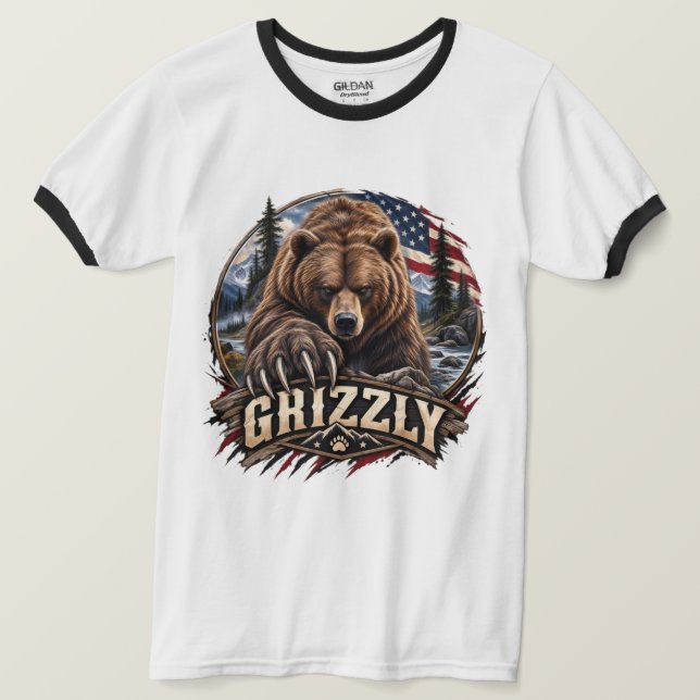 Grizzly – Amerikansk vildmark T Shirt (Design framsida)