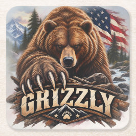 Grizzly – Amerikansk vildmark Underlägg Papper Kvadrat