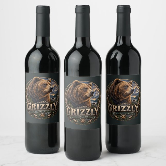 Grizzly – Amerikansk vildmark Vinflaska Etikett (Flaskor)