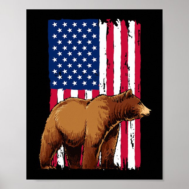 Grizzly Bear Älskare American USA flagga Poster (Framsidan)