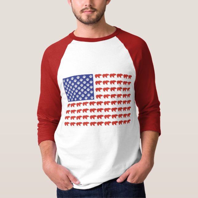Grizzly Bear American Flagga T Shirt (Framsida)