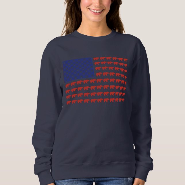 Grizzly Bear American Flagga T Shirt (Framsida)