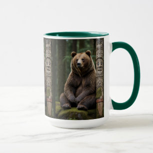 Grizzly Bear and Totem Pole Wildlife Art Mugg