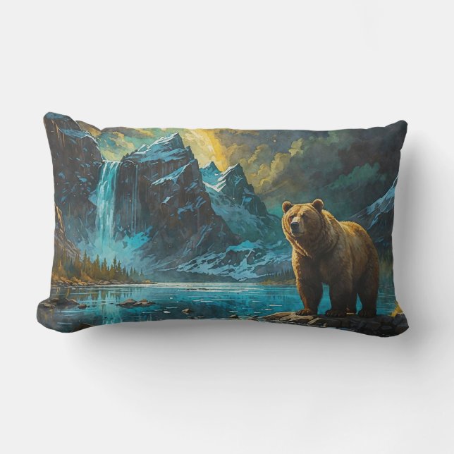 Grizzly Bear and Waterfall Art Lumbarkudde (Framsida)
