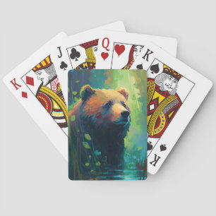 Grizzly Bear Animal Porträtt Painting Wildlife Art Casinokort