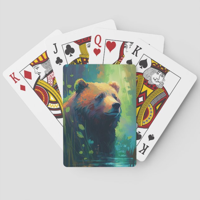 Grizzly Bear Animal Porträtt Painting Wildlife Art Casinokort (Baksidan)