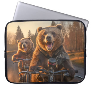 Grizzly Bear Animal Roligt Cycling Bike Lycklig Sl Laptop Fodral