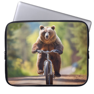 Grizzly Bear Animal Roligt Cycling Bike Lycklig Sl Laptop Fodral