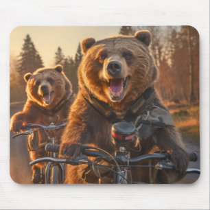 Grizzly Bear Animal Roligt Cycling Bike Lycklig Sl Musmatta