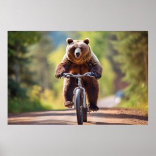 Grizzly Bear Animal Roligt Cycling Bike Lycklig Sl Poster
