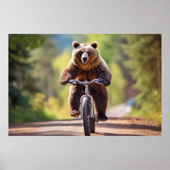Grizzly Bear Animal Roligt Cycling Bike Lycklig Sl Poster (Framsidan)