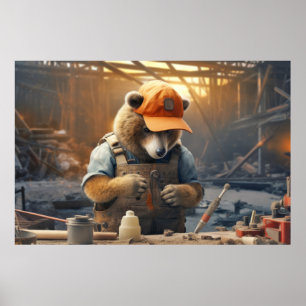 Grizzly Bear Animal Roligt Work Handyman Lycklig T Poster